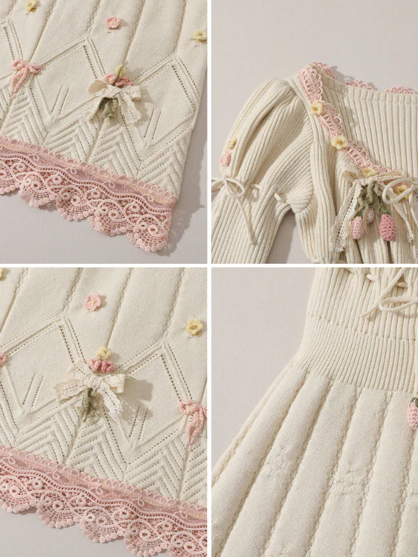 Enchanted Garden Lace-Trim Knitted Dress