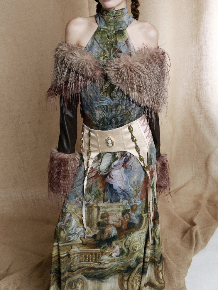 Baroque Allegory Halter Maxi Dress