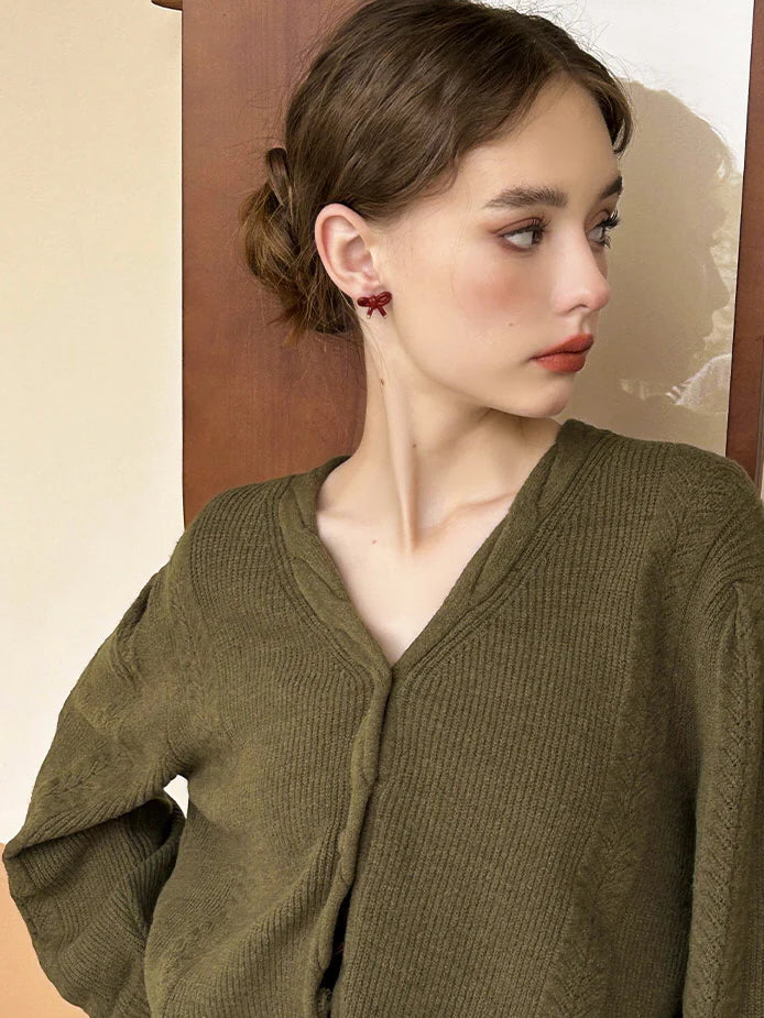 Vintage Red Ribbon Bow Earrings