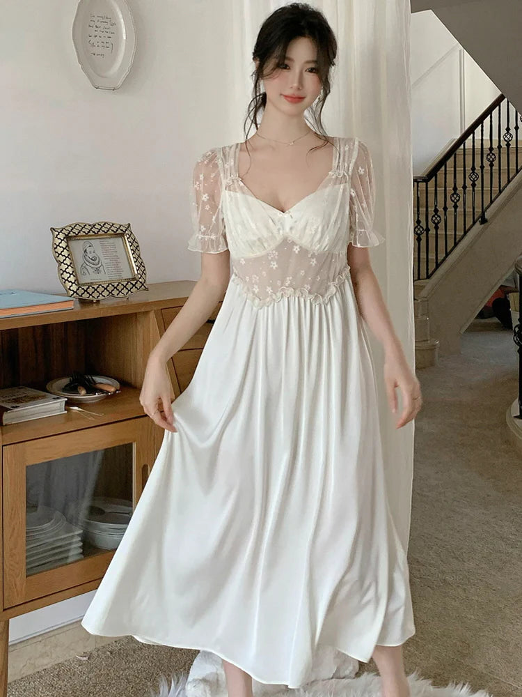 Blush Petal Embroidered Mesh Nightdress