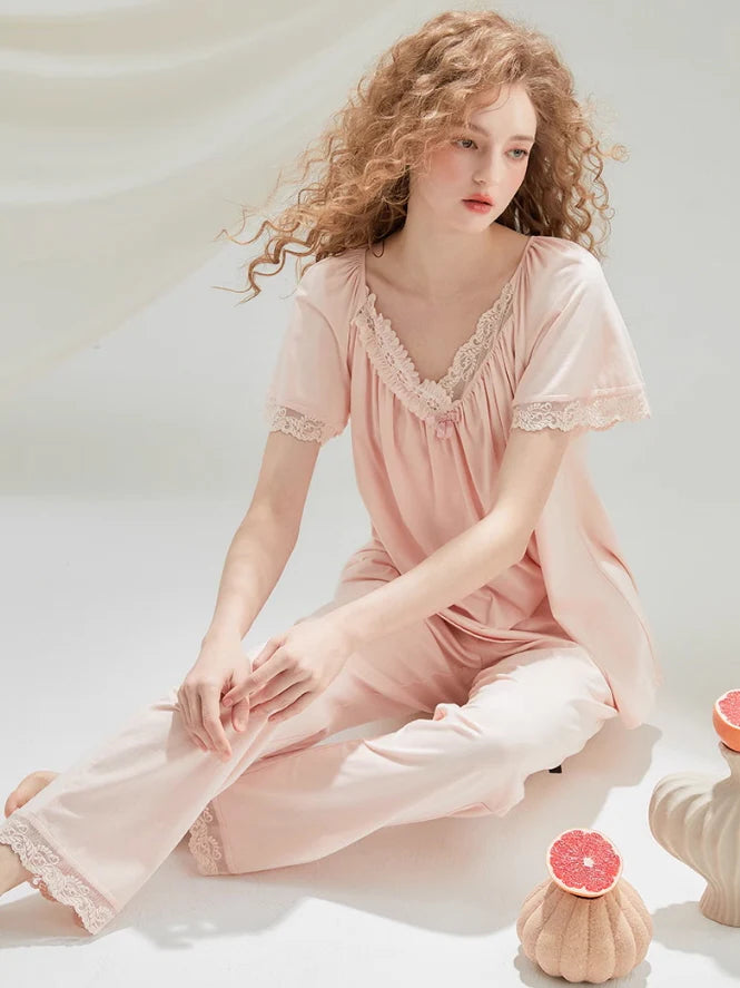 Soft Lace-Trimmed Pajama Set