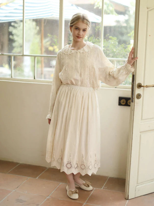 Antique Cream Lace Panel Blouse