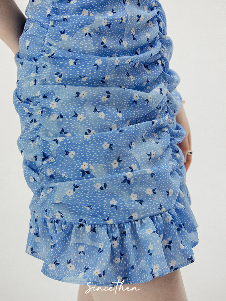 Blue Blossom Ruched Dress