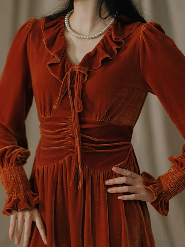 Velvet Elegance French Retro Dress