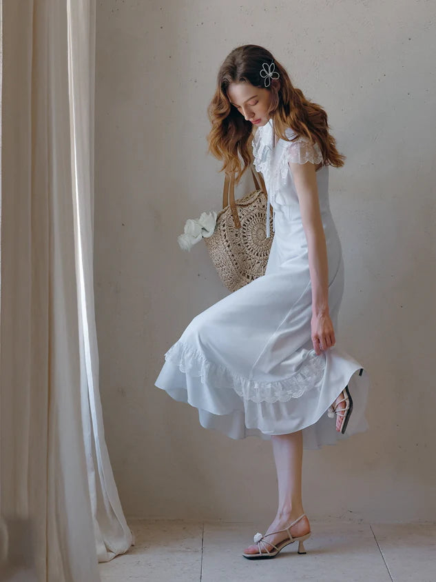 Sky Blue Lace Collar Dress