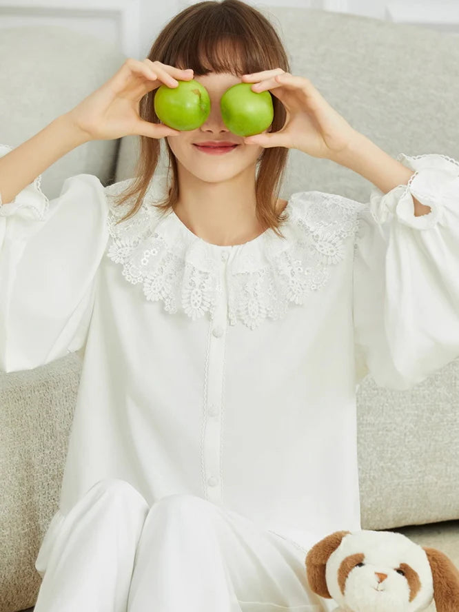 Vintage Lace Collar Cotton Loungewear