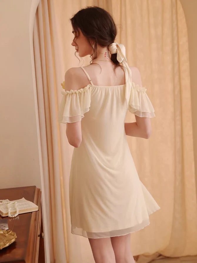 Whimsical Off-Shoulder Lace Nightgown