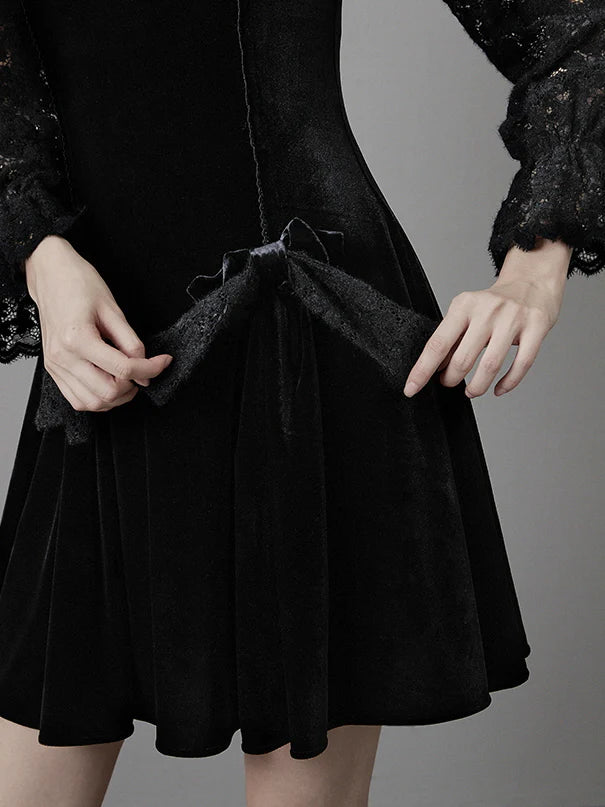 Gothic Lace Sleeve Velvet Dress