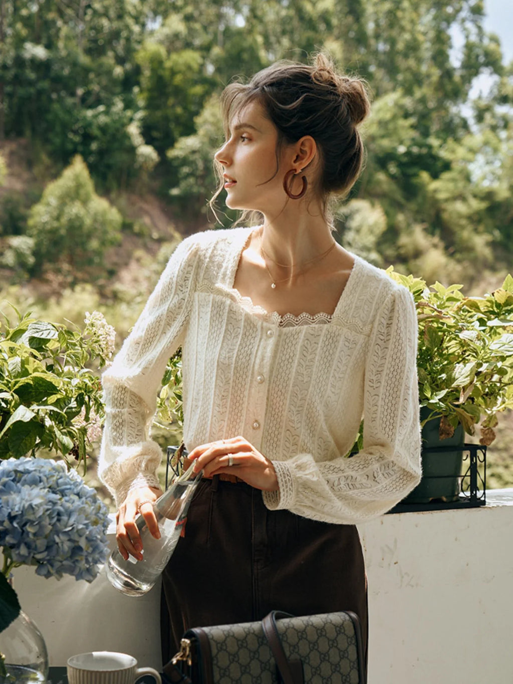 Romantic Pearl Button Knit Blouse