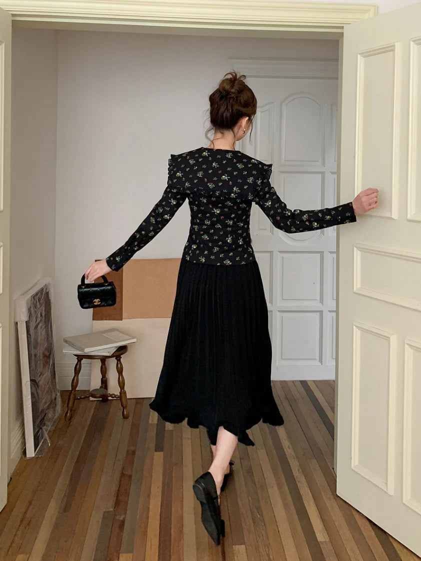 Black Vintage Floral Blouse