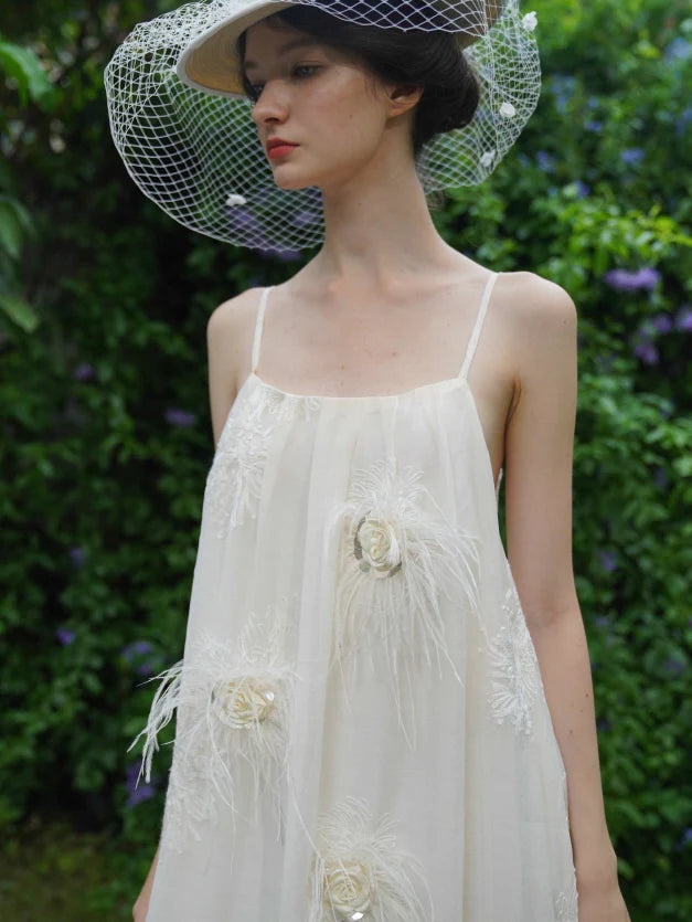 Ivory Feather Bloom Slip Dress
