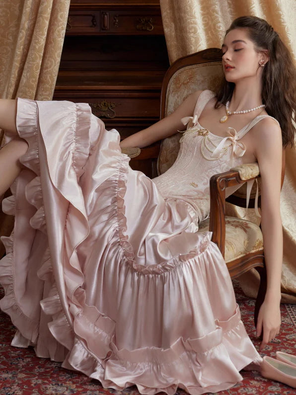 Blush Satin Ruffle Skirt