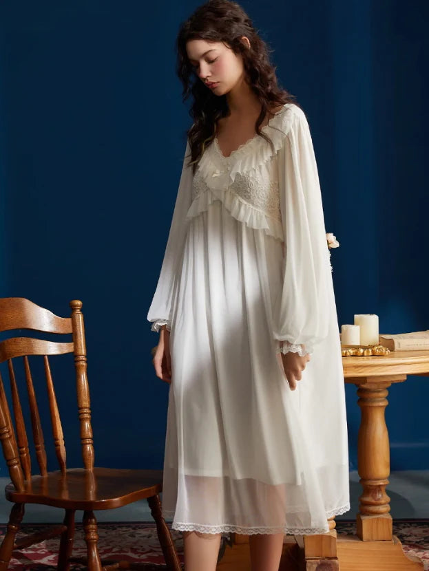 Moonlit Grace Lace-Trim Nightgown