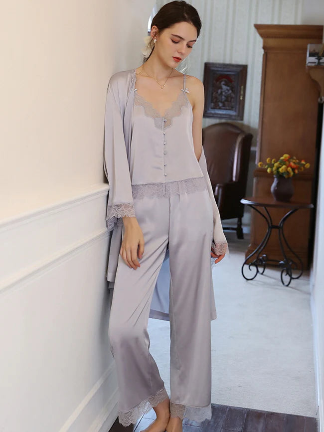 Moonlit Lace Satin Loungewear Trio