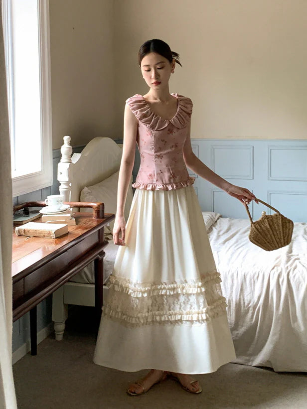 Rose Petal Ruffle Collar Floral Blouse