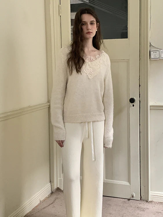 Lace Trim Cozy Wool Blend Sweater
