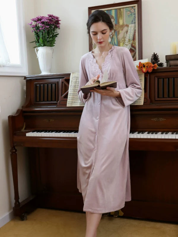 Romantic Wave Embroidery Nightgown