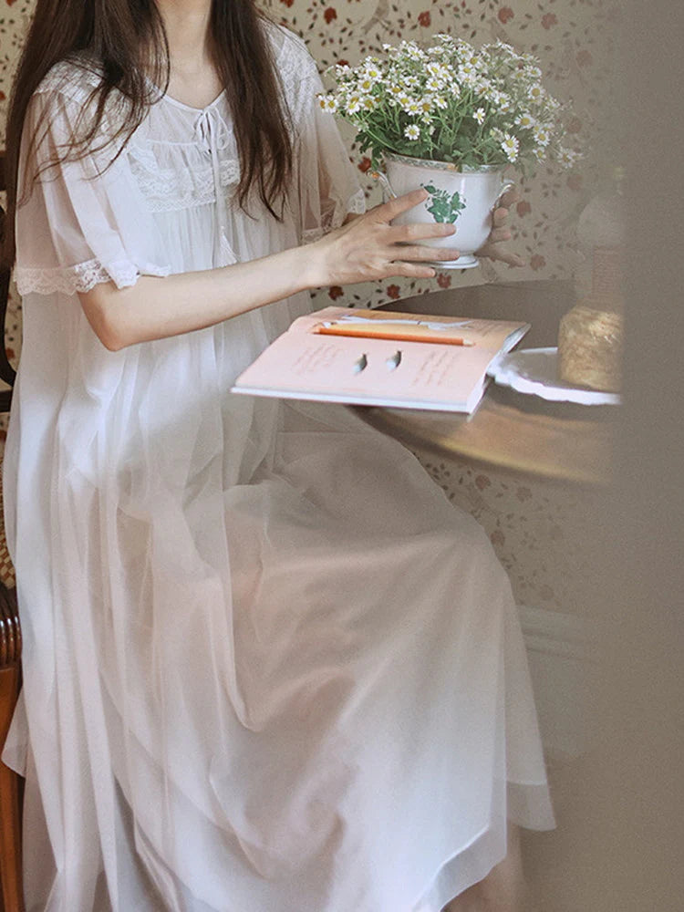 Ruffled Lace Sheer Nightgown