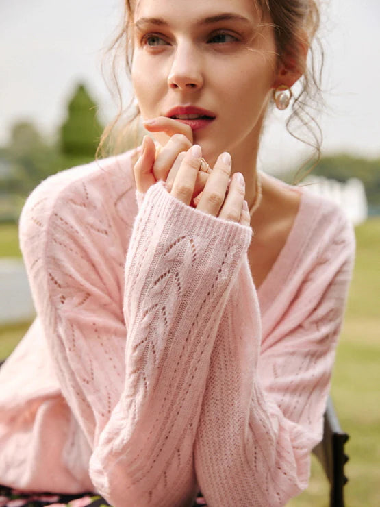 Romantic Soft Knit V-Neck Sweater