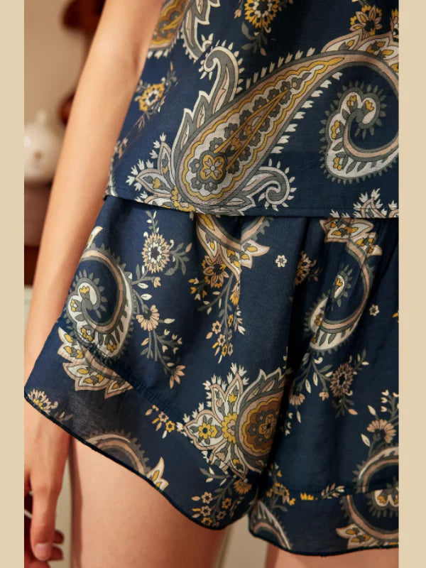 Navy Paisley Tie-Strap Loungewear Set