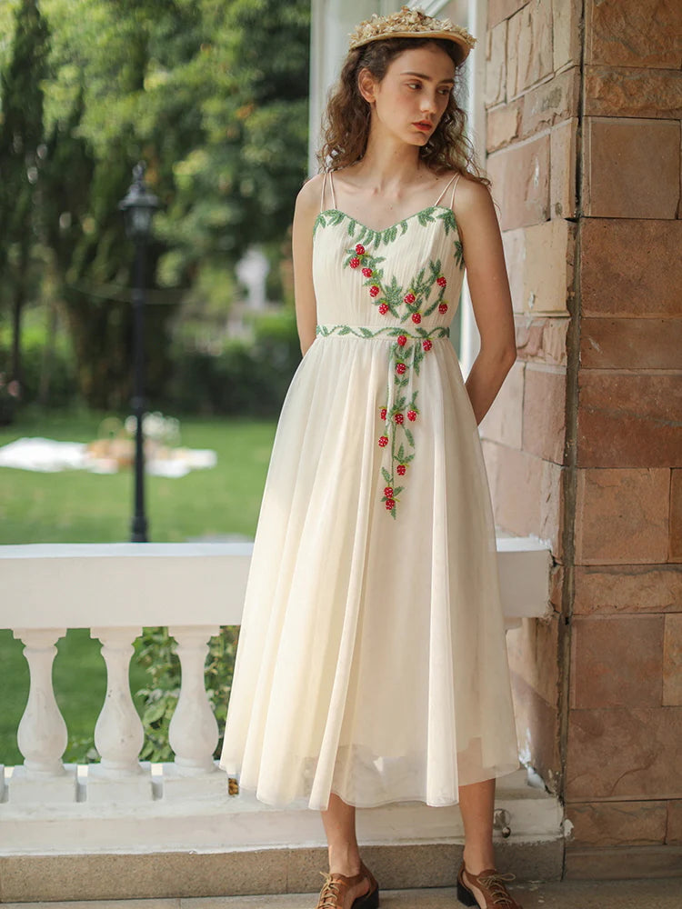 Strawberry Garden Vintage Embroidered Dress