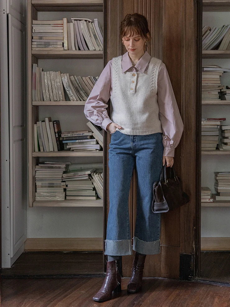 White Flower Embroidered Classic Blouse
