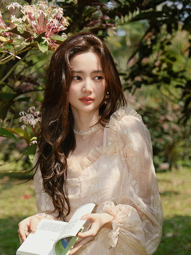 Elara's Dreamy Garden Pink Dress