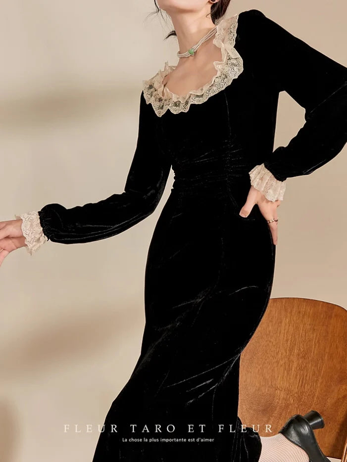 Vintage Noir Velvet Lace Dress