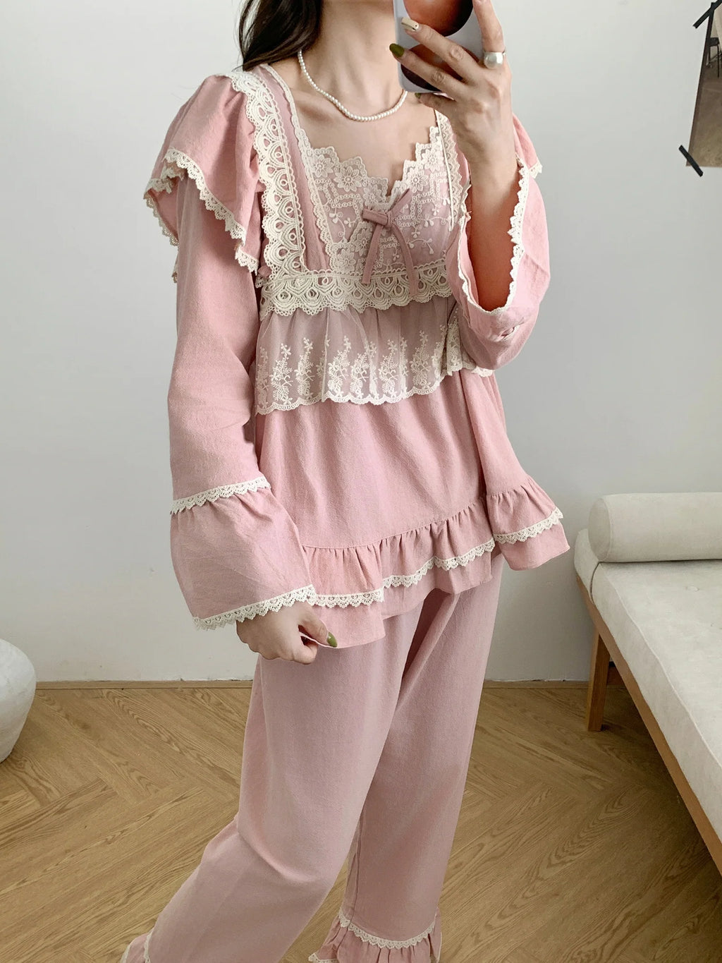 Vintage Lace-Trimmed Cozy Loungewear