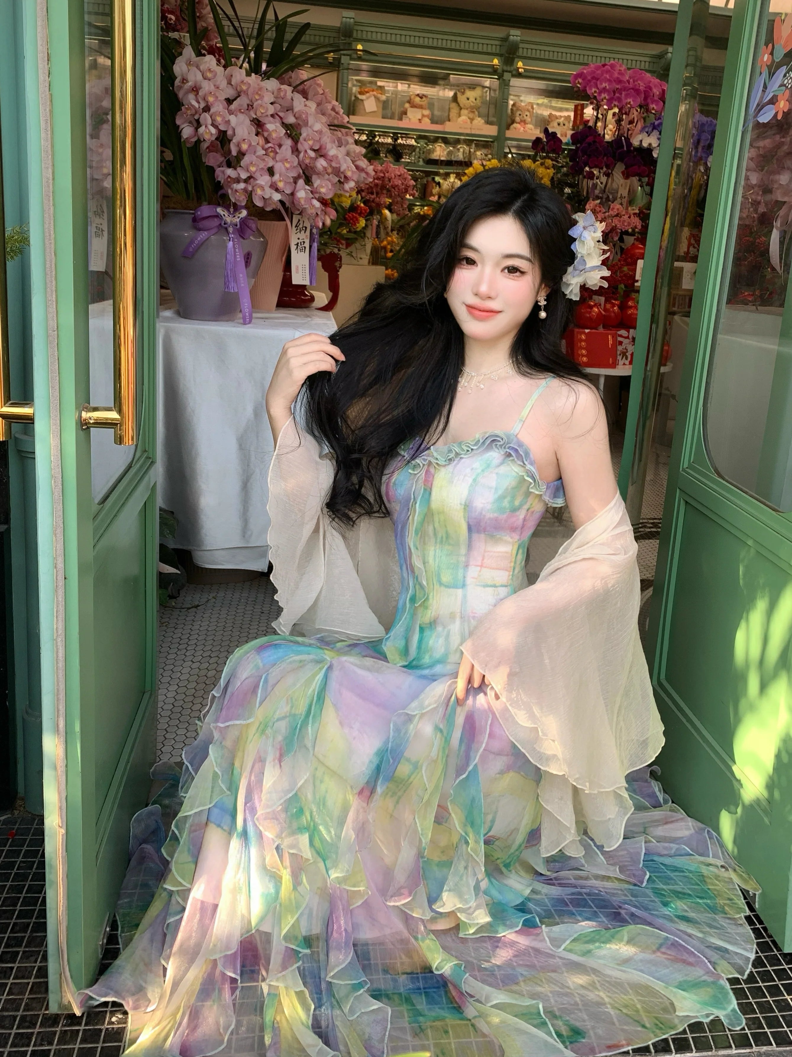 Ethereal Watercolor Ruffle Gown