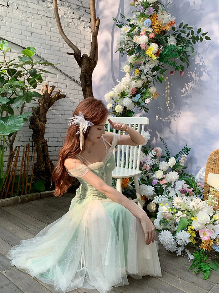 Evelyn's Mint Princess Slit Mesh Dress