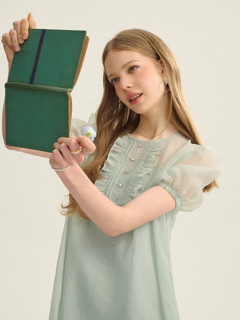 Mint Fairy Puff Sleeve Dress