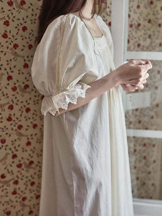 Square Neck Pintuck Cotton Nightgown