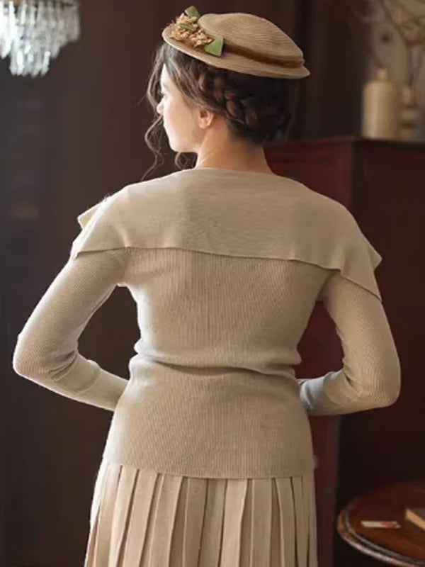 Retro Soft Knit with Floral Embroidery