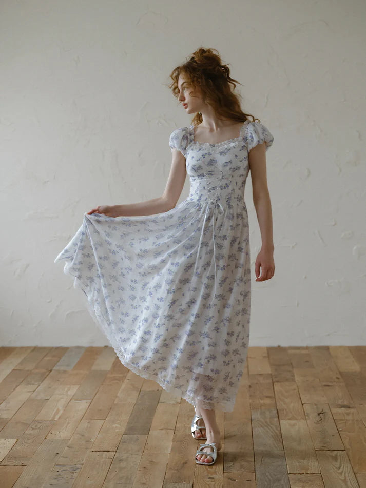 Blue Forest Floral Corset Dress