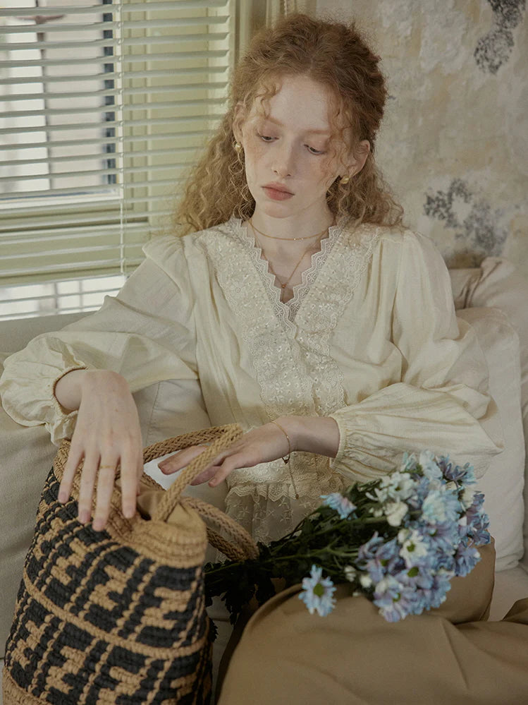 Ethereal Lace Embroidered Vintage Blouse
