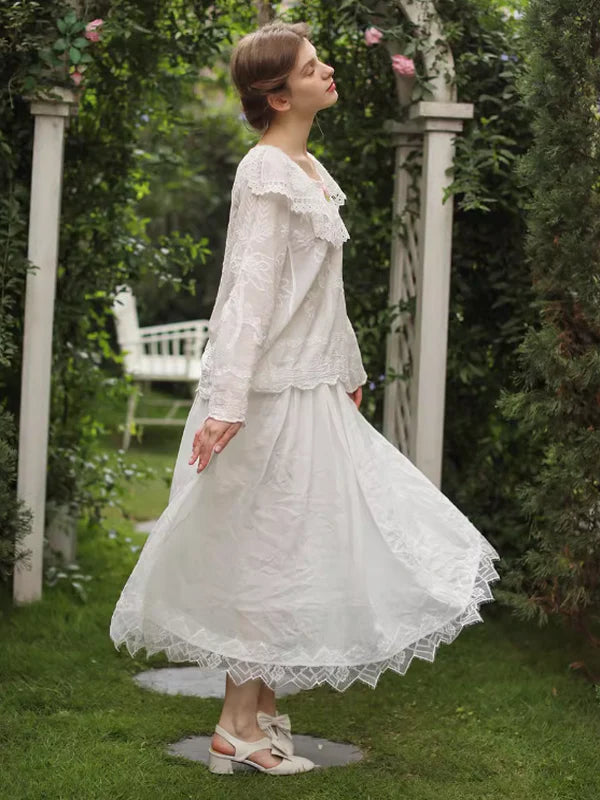 Pure White Lace Flare Skirt