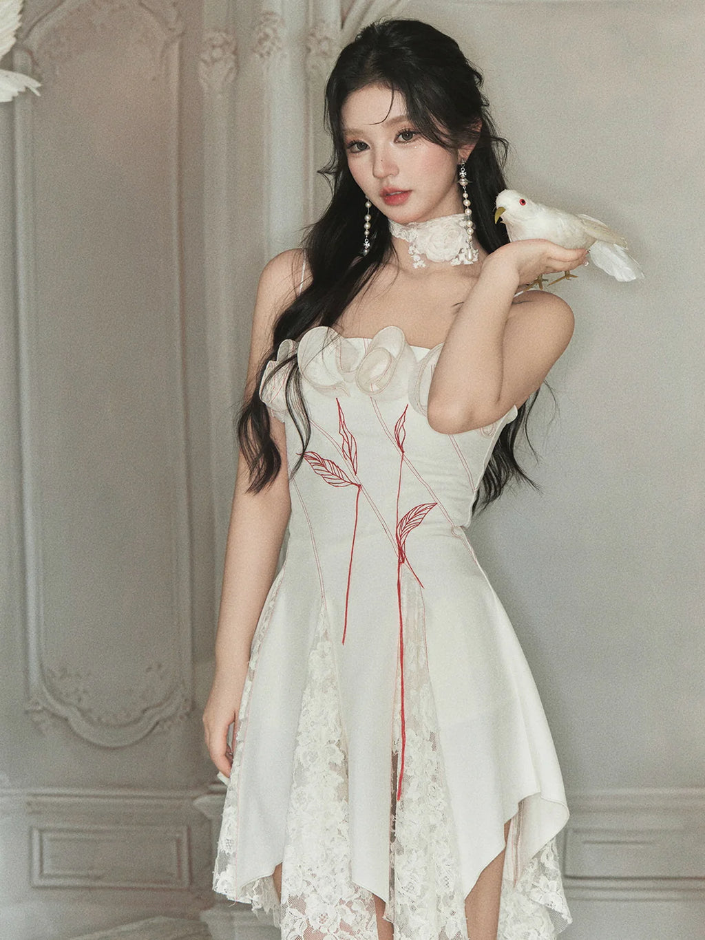 Rosette Lace Hem Dress