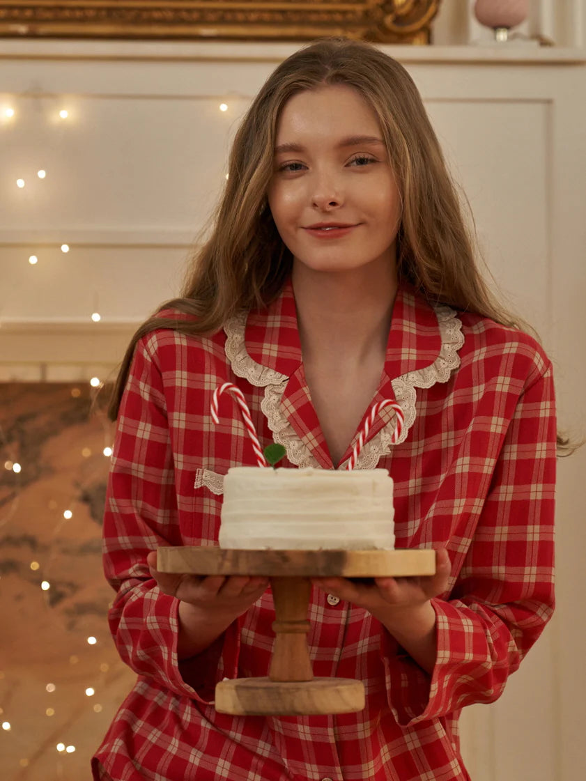 Cherrywood Check Lace Pajama Set