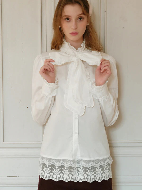 Victorian Lace Trim Bow-Tie Blouse