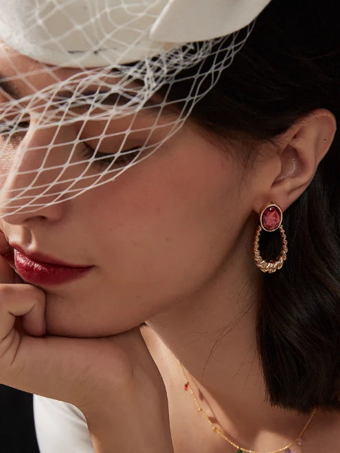 Vintage Garnet Loop Earrings