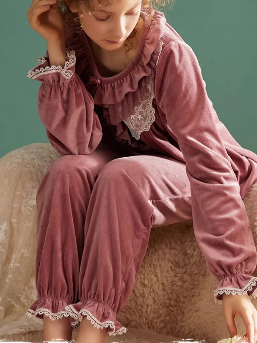 Velvet Reverie Ruffled Pajama Set
