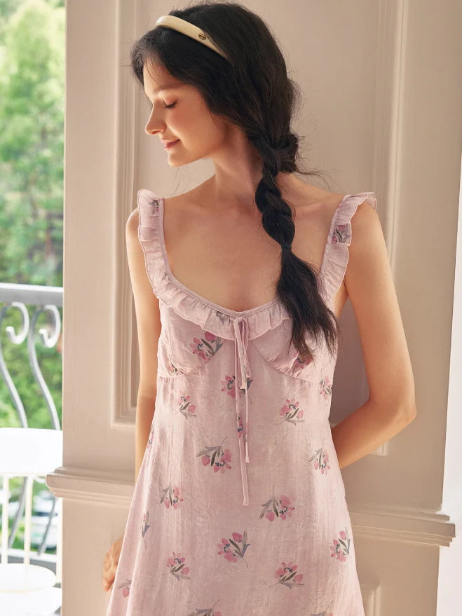Blush Floral Ruffle Strap Nightgown