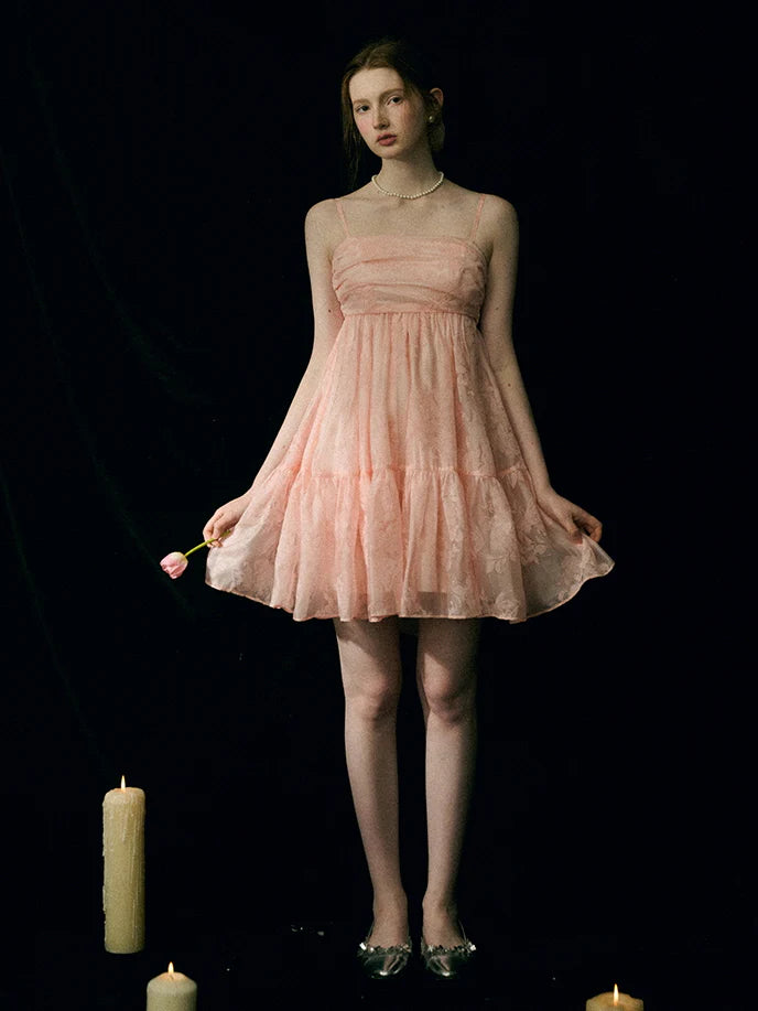 Blush Petal Ruffle Back Bow Dress