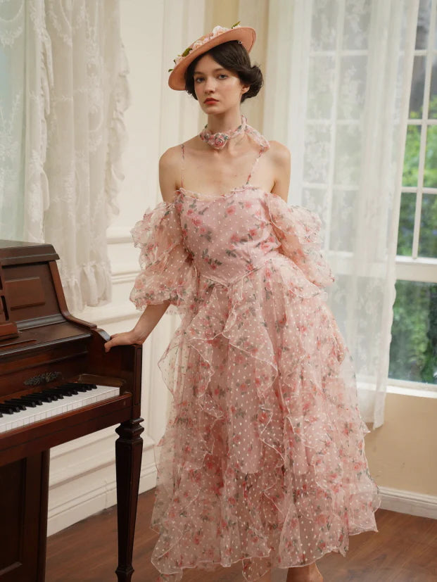Blushing Rose Ruffle Chiffon Dress