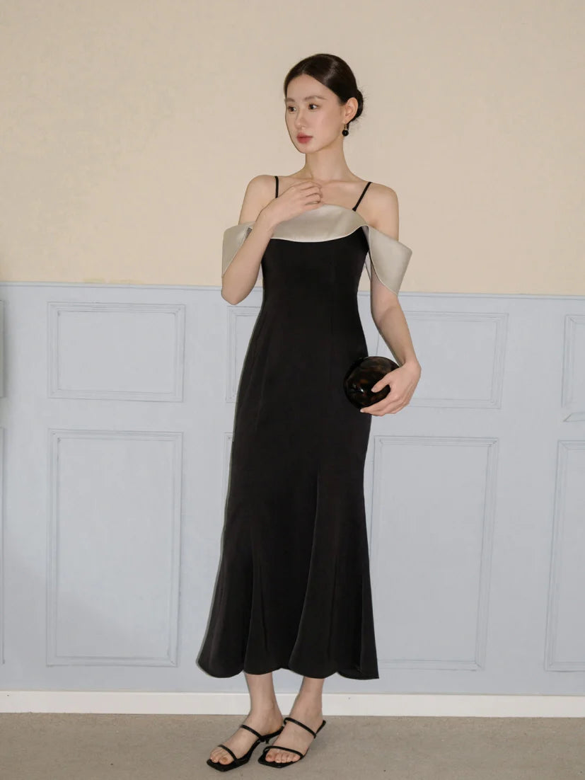 Midnight Ruffle Neckline Dress