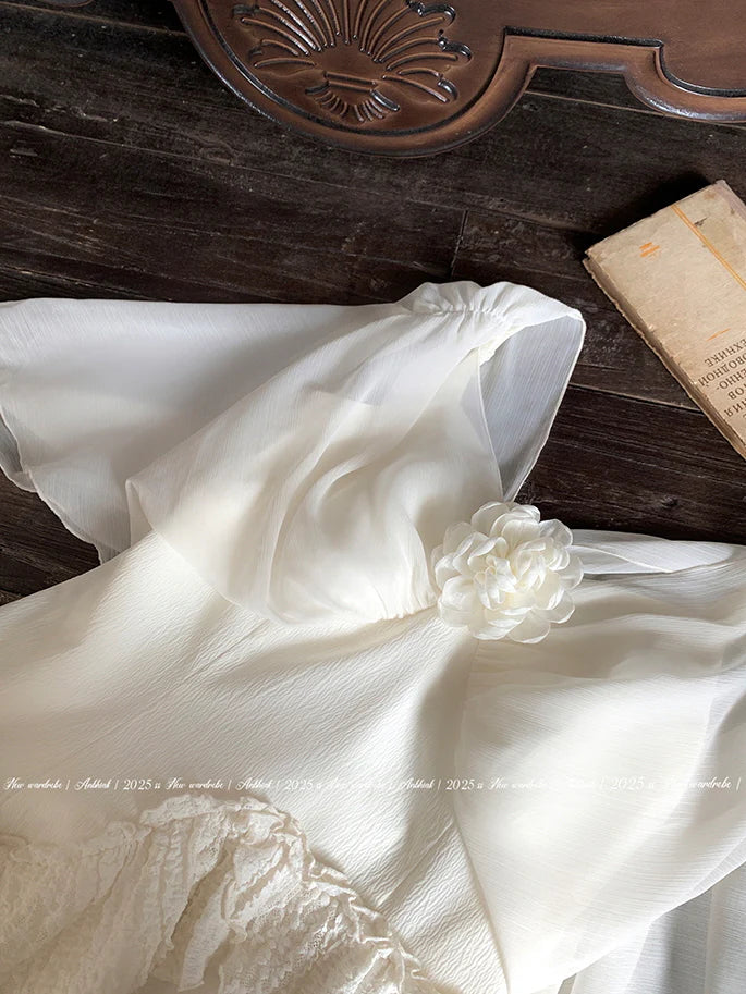Ivory Garden Bloom Dress with Lace Ruffles