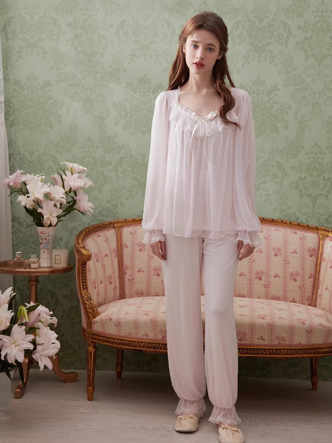Ethereal Lace Lounge Pajama Set