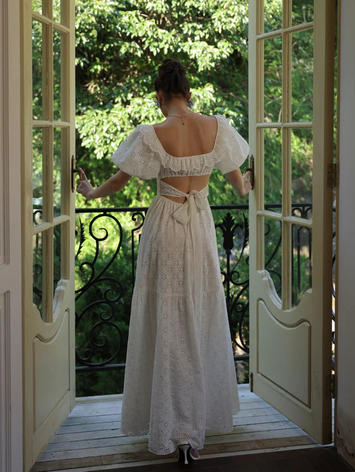 Daisy Lace Back Bow Cotton Dress