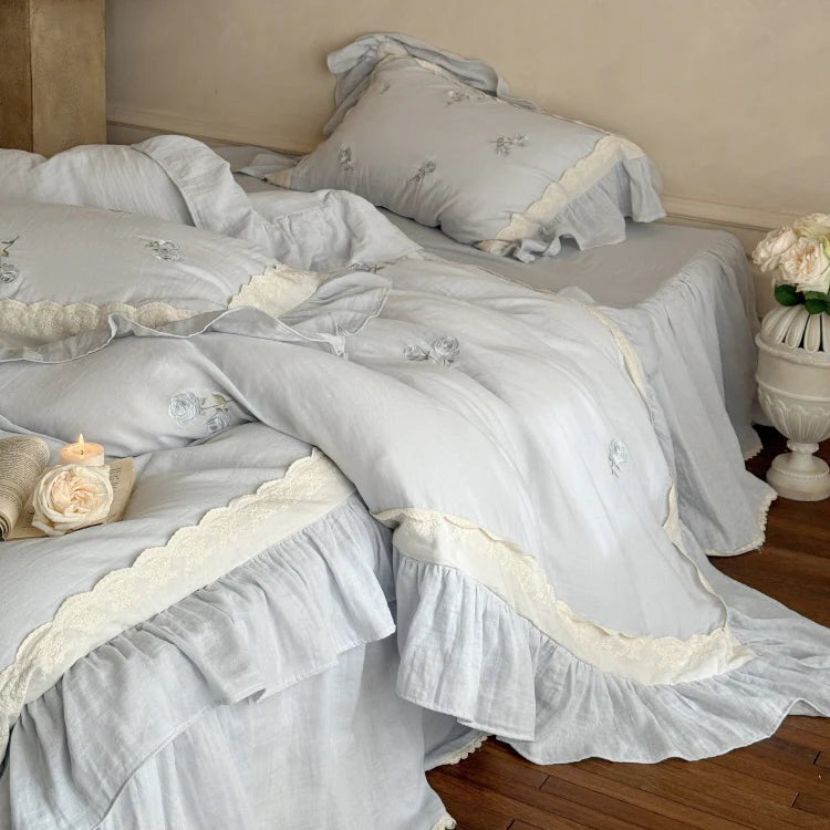 Romantic Blue Rose Cotton Bedding Set